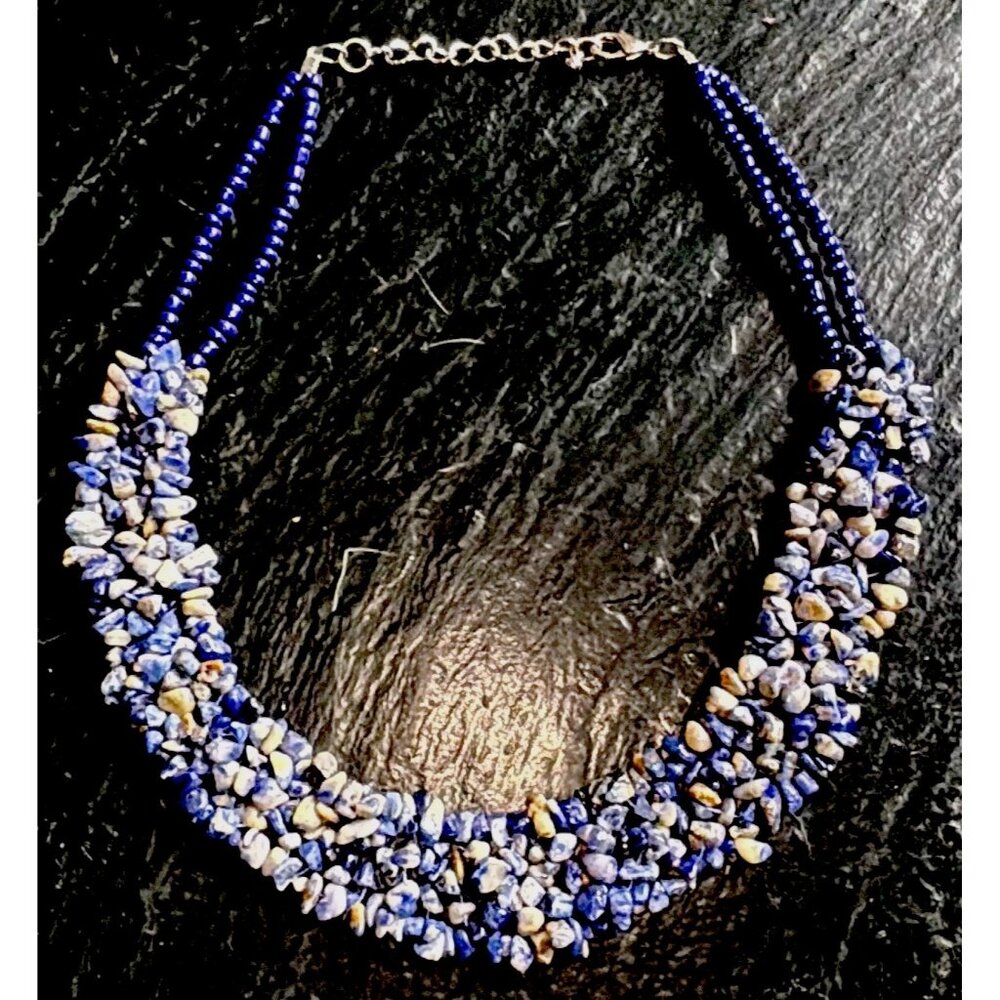 21" Sodalite Cluster Chip Gemstone Necklace‎